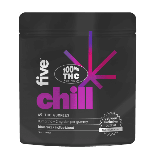 five Chill Indica Gummies BLUERAZZ10ctsachet RENDER FRONT