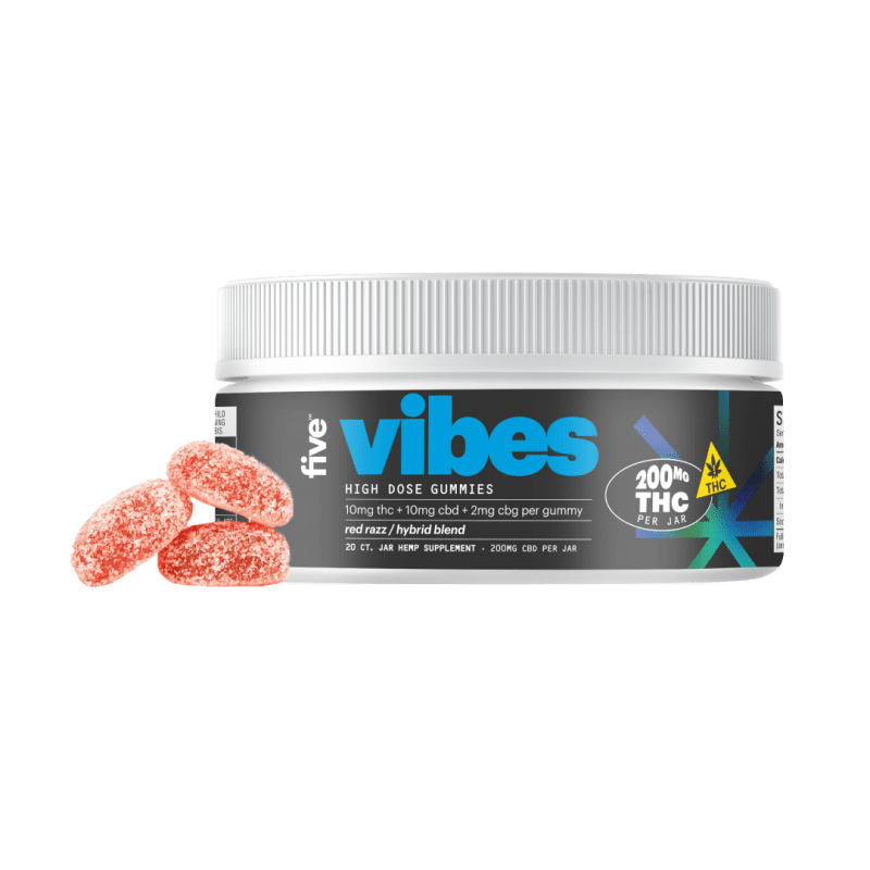 five HighDose20ctJarLabel Vibes UPDATE FRONT WithGummies